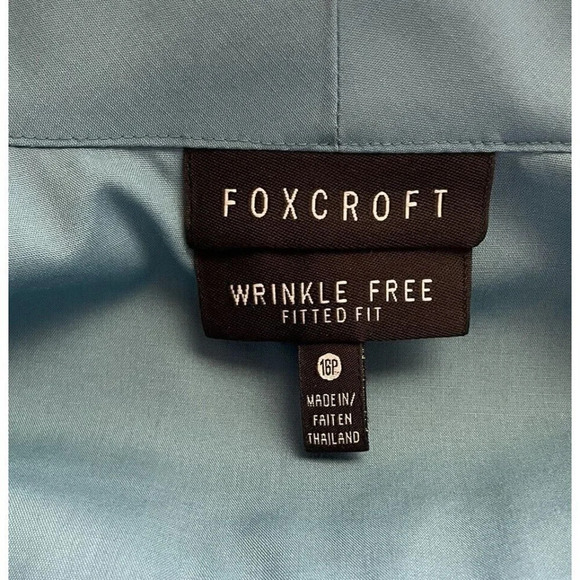 Foxcroft Bluish Green Blouse Long Sleeve Button Down Wrinkle Free Fitted Fit 16P - Picture 9 of 9